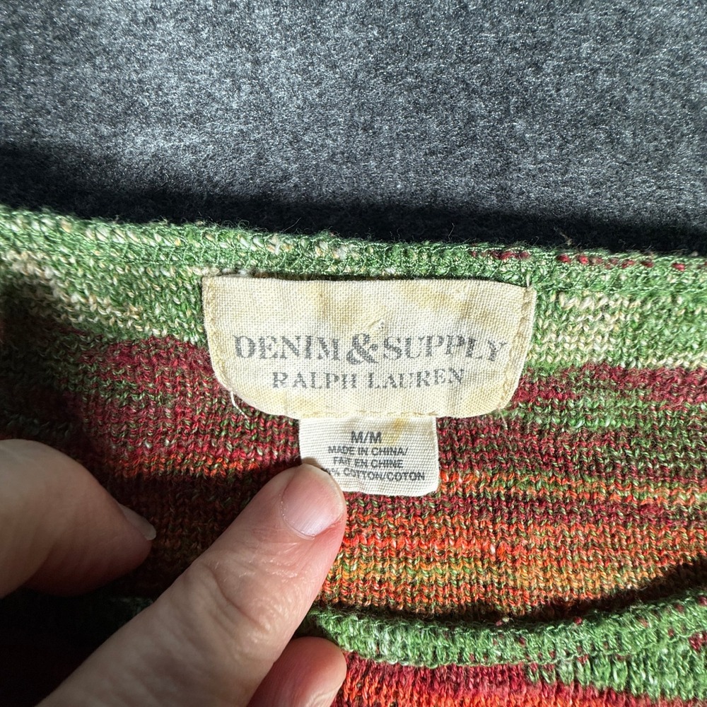 Denim & Supply Ralph Lauren Southwestern Cotton Knit Sweater Green Orange Medium - Picture 2 of 9